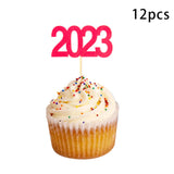 Maxbell 12Pcs 2023 Cupcake Topper Glitter for Party Decor Birthday Theme Supplies Red