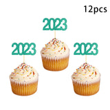 Maxbell 12Pcs 2023 Cupcake Topper Glitter for Party Decor Birthday Theme Supplies Green
