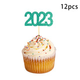 Maxbell 12Pcs 2023 Cupcake Topper Glitter for Party Decor Birthday Theme Supplies Green