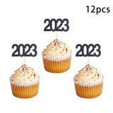 Maxbell 12Pcs 2023 Cupcake Topper Glitter for Party Decor Birthday Theme Supplies Black