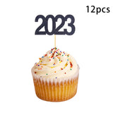 Maxbell 12Pcs 2023 Cupcake Topper Glitter for Party Decor Birthday Theme Supplies Black