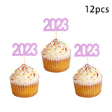 Maxbell 12Pcs 2023 Cupcake Topper Glitter for Party Decor Birthday Theme Supplies Violet