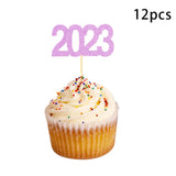 Maxbell 12Pcs 2023 Cupcake Topper Glitter for Party Decor Birthday Theme Supplies Violet