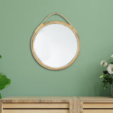 Maxbell Round Wall Mirror Rattan Frame 11'' Round for Living Room Bathroom Bedroom