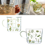 Maxbell Large Clear Printed Glass Cup Large Capacity for Tea Oats Hot Beverage 360ml