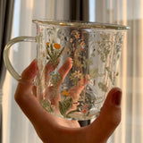 Maxbell Large Clear Printed Glass Cup Large Capacity for Tea Oats Hot Beverage 360ml