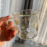 Maxbell Large Clear Printed Glass Cup Large Capacity for Tea Oats Hot Beverage 360ml
