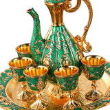 Maxbell Turkish Coffee Pot Set Drinkware Teapot Set for Dining Room Cabinet Table Aureate and Green