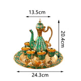 Maxbell Turkish Coffee Pot Set Drinkware Teapot Set for Dining Room Cabinet Table Aureate and Green