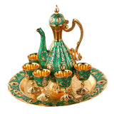 Maxbell Turkish Coffee Pot Set Drinkware Teapot Set for Dining Room Cabinet Table Aureate and Green