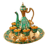 Maxbell Turkish Coffee Pot Set Drinkware Teapot Set for Dining Room Cabinet Table Aureate and Green