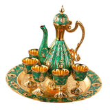 Maxbell Turkish Coffee Pot Set Drinkware Teapot Set for Dining Room Cabinet Table Aureate and Green