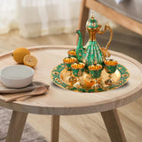 Maxbell Turkish Coffee Pot Set Drinkware Teapot Set for Dining Room Cabinet Table Aureate and Green