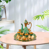 Maxbell Turkish Coffee Pot Set Drinkware Teapot Set for Dining Room Cabinet Table Aureate and Green