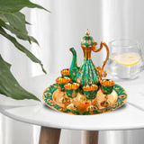 Maxbell Turkish Coffee Pot Set Drinkware Teapot Set for Dining Room Cabinet Table Aureate and Green