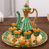 Maxbell Turkish Coffee Pot Set Drinkware Teapot Set for Dining Room Cabinet Table Aureate and Green