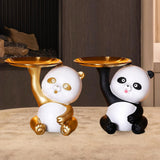 Maxbell Multipurpose Panda Sculpture Storage Tray Statue for Living Room Decor Black and White