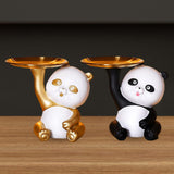 Maxbell Multipurpose Panda Sculpture Storage Tray Statue for Living Room Decor Black and White