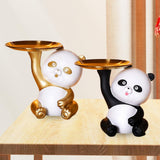 Maxbell Multipurpose Panda Sculpture Storage Tray Statue for Living Room Decor Black and White