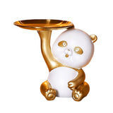 Maxbell Multipurpose Panda Sculpture Storage Tray Statue for Living Room Decor Aureate and White