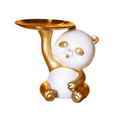 Maxbell Multipurpose Panda Sculpture Storage Tray Statue for Living Room Decor Aureate and White