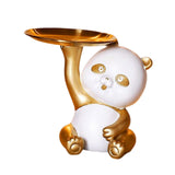 Maxbell Multipurpose Panda Sculpture Storage Tray Statue for Living Room Decor Aureate and White
