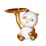 Maxbell Multipurpose Panda Sculpture Storage Tray Statue for Living Room Decor Aureate and White