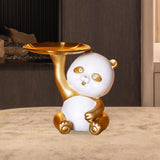 Maxbell Multipurpose Panda Sculpture Storage Tray Statue for Living Room Decor Aureate and White