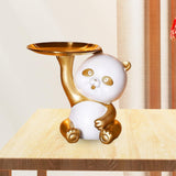 Maxbell Multipurpose Panda Sculpture Storage Tray Statue for Living Room Decor Aureate and White