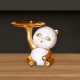 Maxbell Multipurpose Panda Sculpture Storage Tray Statue for Living Room Decor Aureate and White