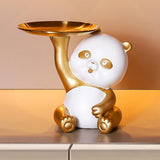 Maxbell Multipurpose Panda Sculpture Storage Tray Statue for Living Room Decor Aureate and White