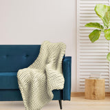 Maxbell Handmade Chunky Knit Blanket Knitted Blanket for Living Room Bedroom Decor Beige