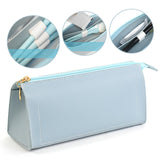 Maxbell PU Leather Pencil Pouches Office Stuff Portable for Pen Home Toiletries Blue