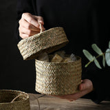 Maxbell Round Seagrass Storage Basket Snack Storage Box for Desktop Wedding Wardrobe