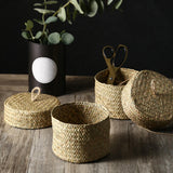 Maxbell Round Seagrass Storage Basket Snack Storage Box for Desktop Wedding Wardrobe