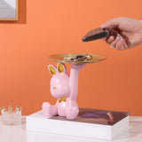 Maxbell Rabbit Figurines Modern Statue Ornament for Living Room Housewarming Bedroom Pink