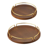 Maxbell Vintage Round Wooden Serving Tray with Golden Handle for Kitchen Home Dinner S