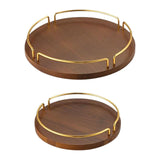 Maxbell Vintage Round Wooden Serving Tray with Golden Handle for Kitchen Home Dinner S