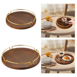 Maxbell Vintage Round Wooden Serving Tray with Golden Handle for Kitchen Home Dinner S