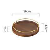 Maxbell Vintage Round Wooden Serving Tray with Golden Handle for Kitchen Home Dinner S