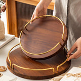 Maxbell Vintage Round Wooden Serving Tray with Golden Handle for Kitchen Home Dinner S