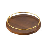 Maxbell Vintage Round Wooden Serving Tray with Golden Handle for Kitchen Home Dinner S
