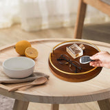 Maxbell Vintage Round Wooden Serving Tray with Golden Handle for Kitchen Home Dinner S