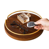 Maxbell Vintage Round Wooden Serving Tray with Golden Handle for Kitchen Home Dinner S