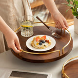 Maxbell Vintage Round Wooden Serving Tray with Golden Handle for Kitchen Home Dinner S