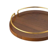 Maxbell Vintage Round Wooden Serving Tray with Golden Handle for Kitchen Home Dinner S
