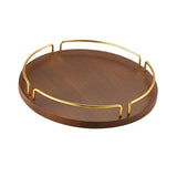 Maxbell Vintage Round Wooden Serving Tray with Golden Handle for Kitchen Home Dinner L