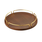 Maxbell Vintage Round Wooden Serving Tray with Golden Handle for Kitchen Home Dinner L