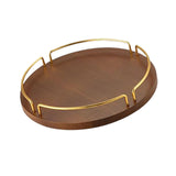 Maxbell Vintage Round Wooden Serving Tray with Golden Handle for Kitchen Home Dinner L