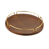 Maxbell Vintage Round Wooden Serving Tray with Golden Handle for Kitchen Home Dinner L